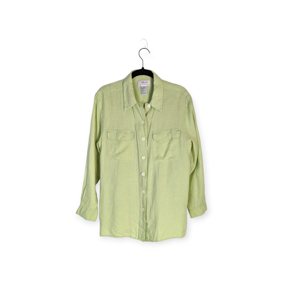 Vintage Talbots Light Green 100% Linen Long Sleeve‎ Button Down Shirt Size 10P - Picture 1 of 6